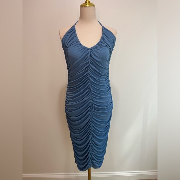 Zeynep Arcay Jersey Ruched Midi Dress in Blue - Picture 7 of 14
